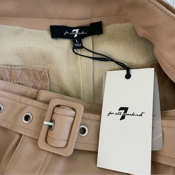 7 For All Mankind Faux Vegan Leather Pants Belted Pleated Tan Beige Wide‎ Leg L - Picture 7 of 11
